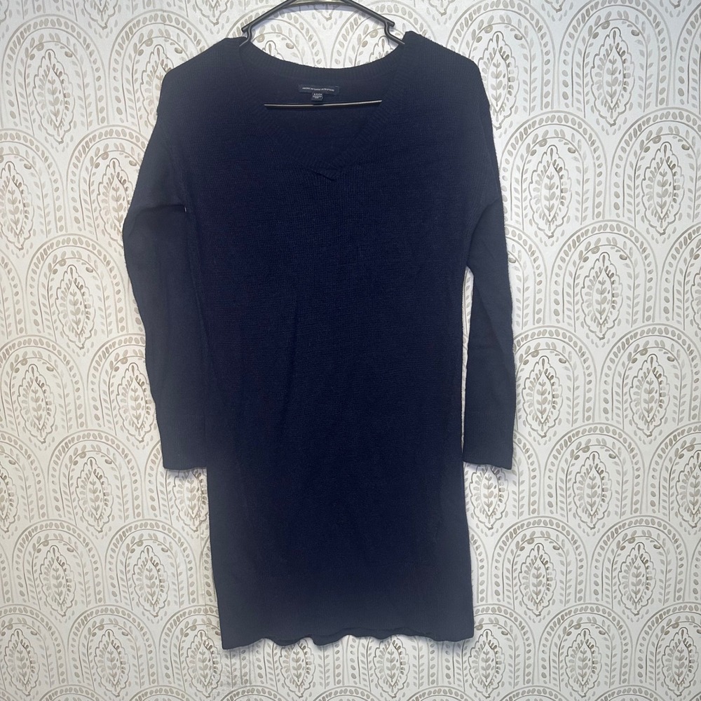 American Eagle Outfitters Navy Blue V Neck‎ Long Sleeve Sweater Dress Size S